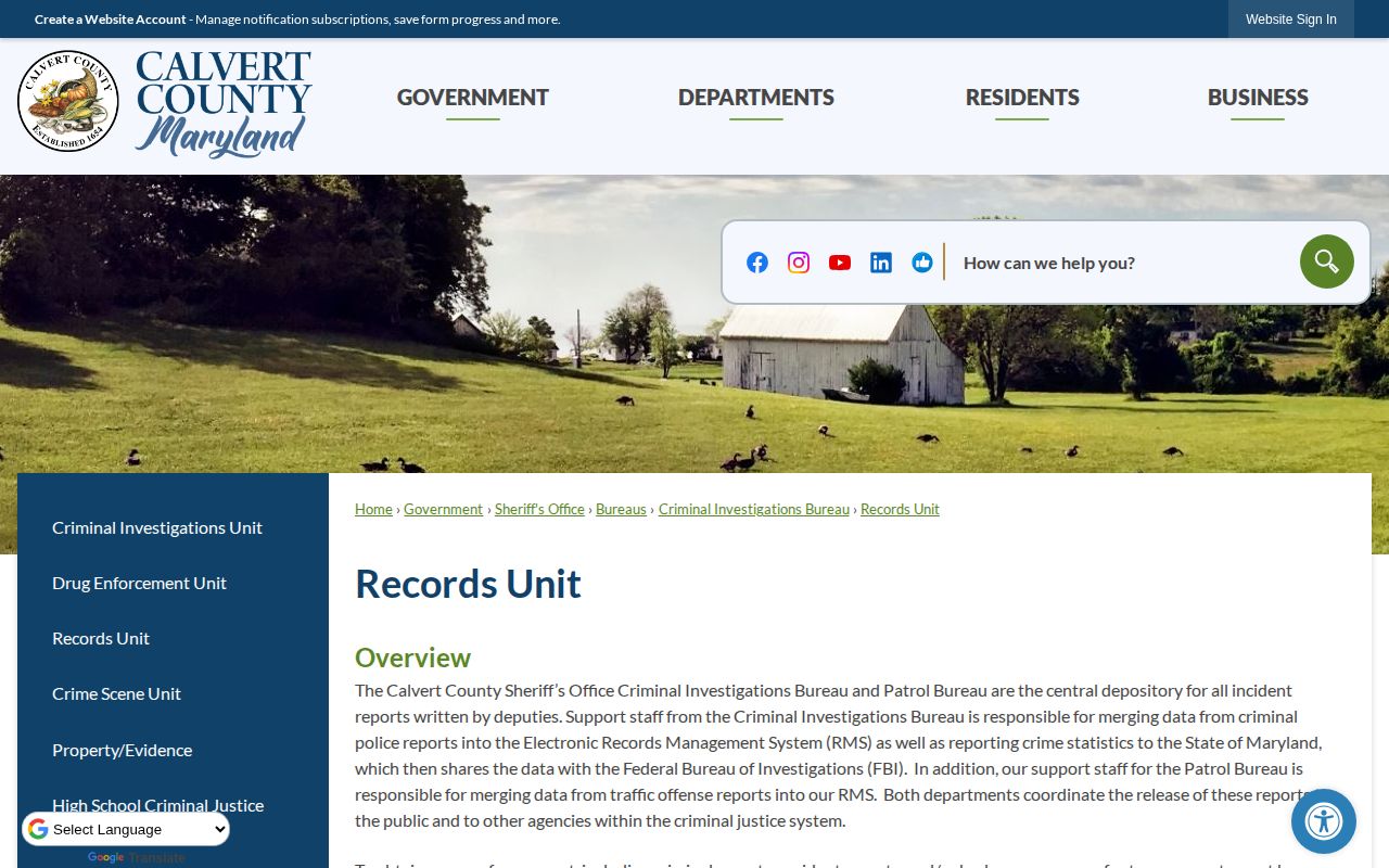 Calvert County release mugshot request through the Sheriff Records Unit