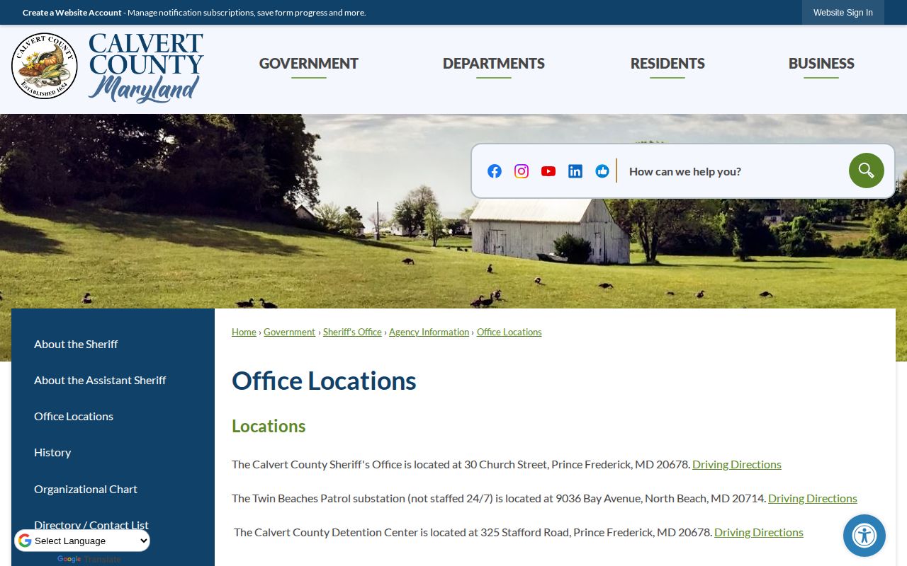 Calvert County 72-hour release office and detention contact routes