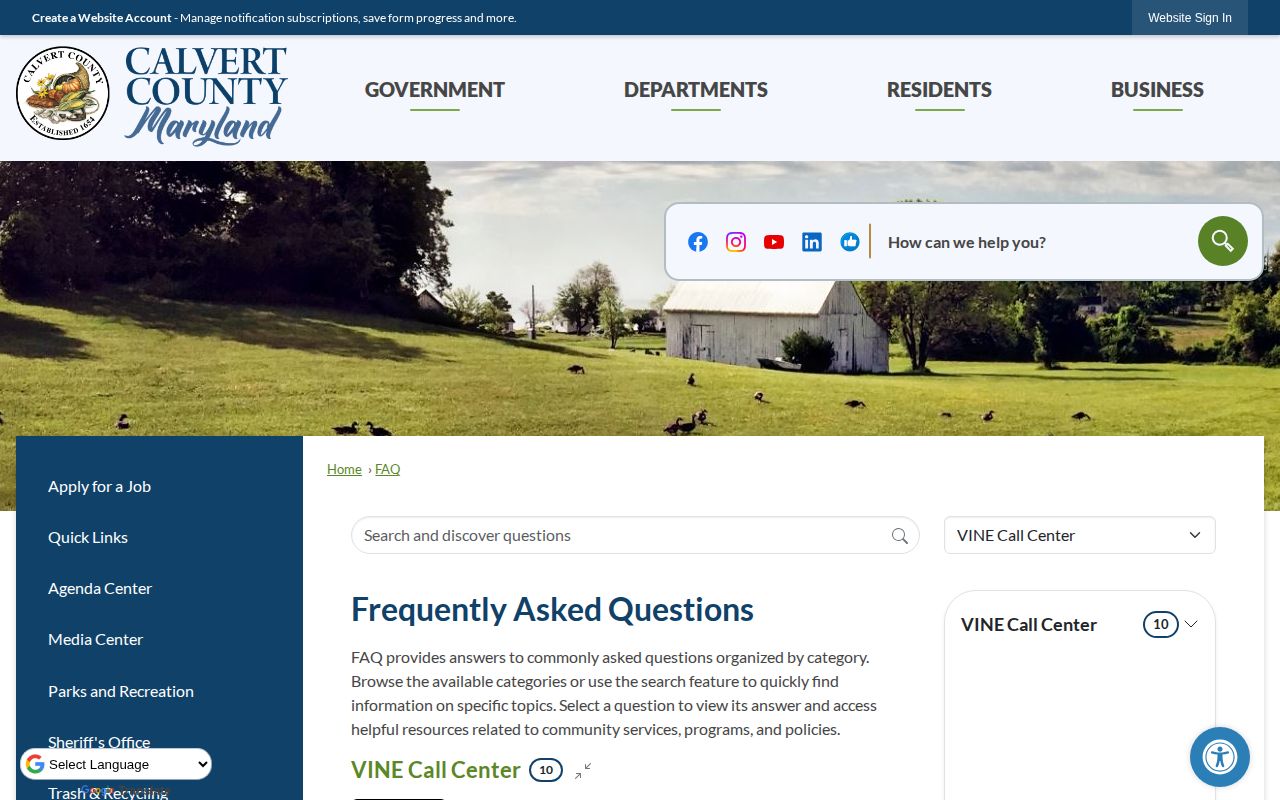 Calvert County VINELink inmate search FAQ and Maryland VINE contact