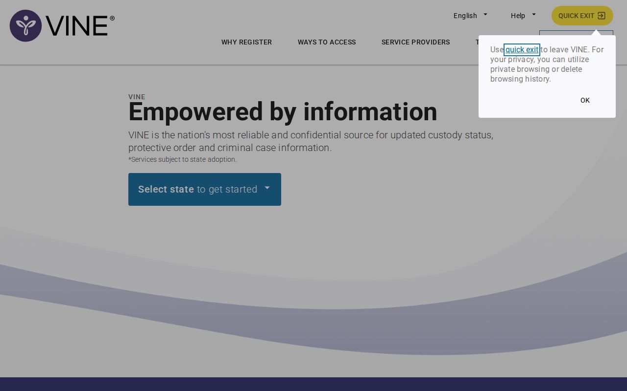 Calvert County VINELink inmate search and release alert screen